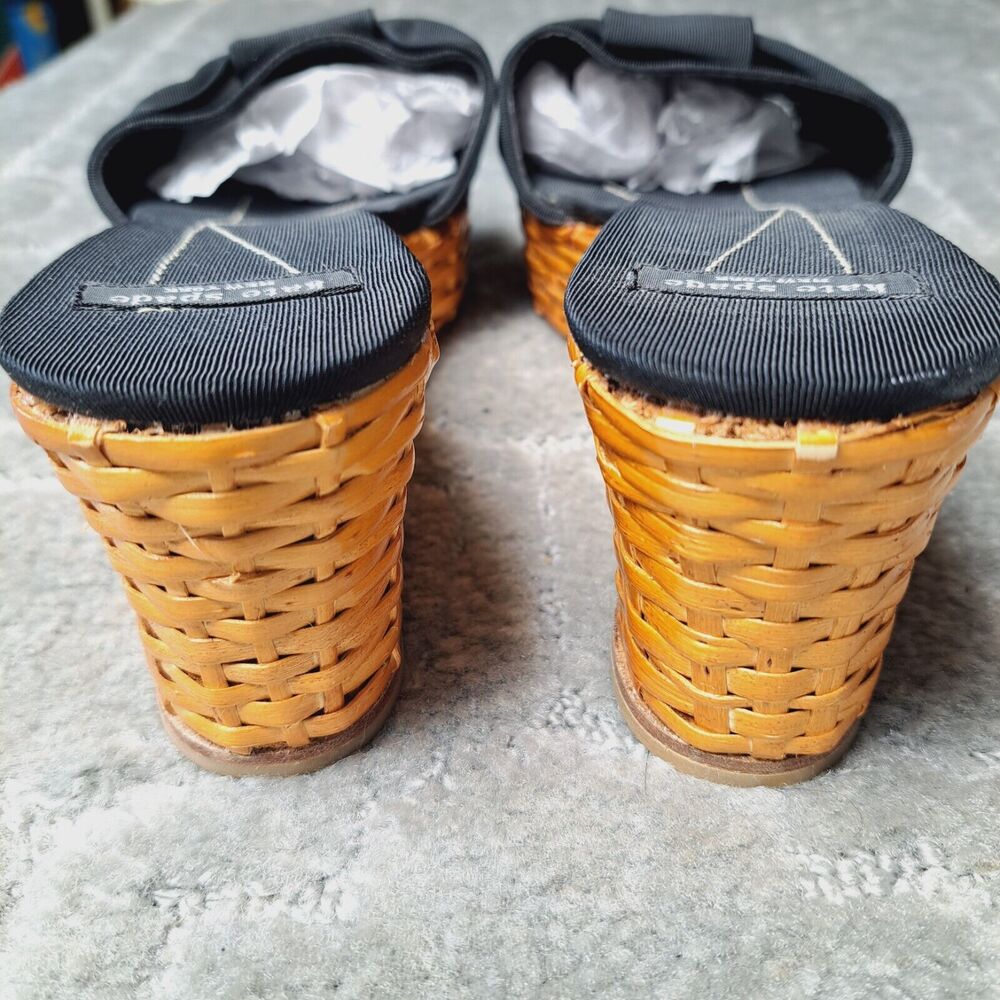 Kate Spade Platform Wedge Sandals WOMENS SIZE 10B Black Bow Basket Weave Formal - Picture 7 of 14